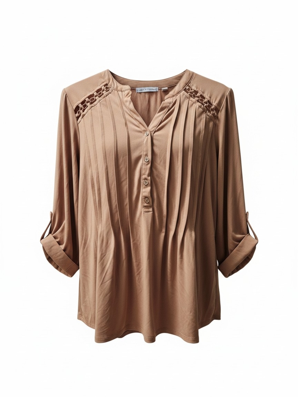 Notations Rust Pleated V-Neck Button Tunic